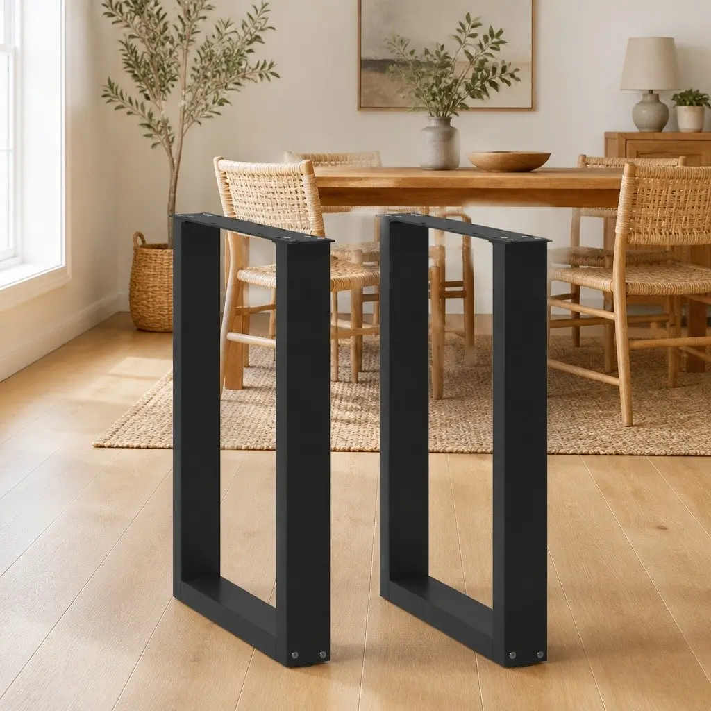 U-Shaped Steel Dining Table Legs Black Support Frame 50x72-73cm Adjustable Levelers