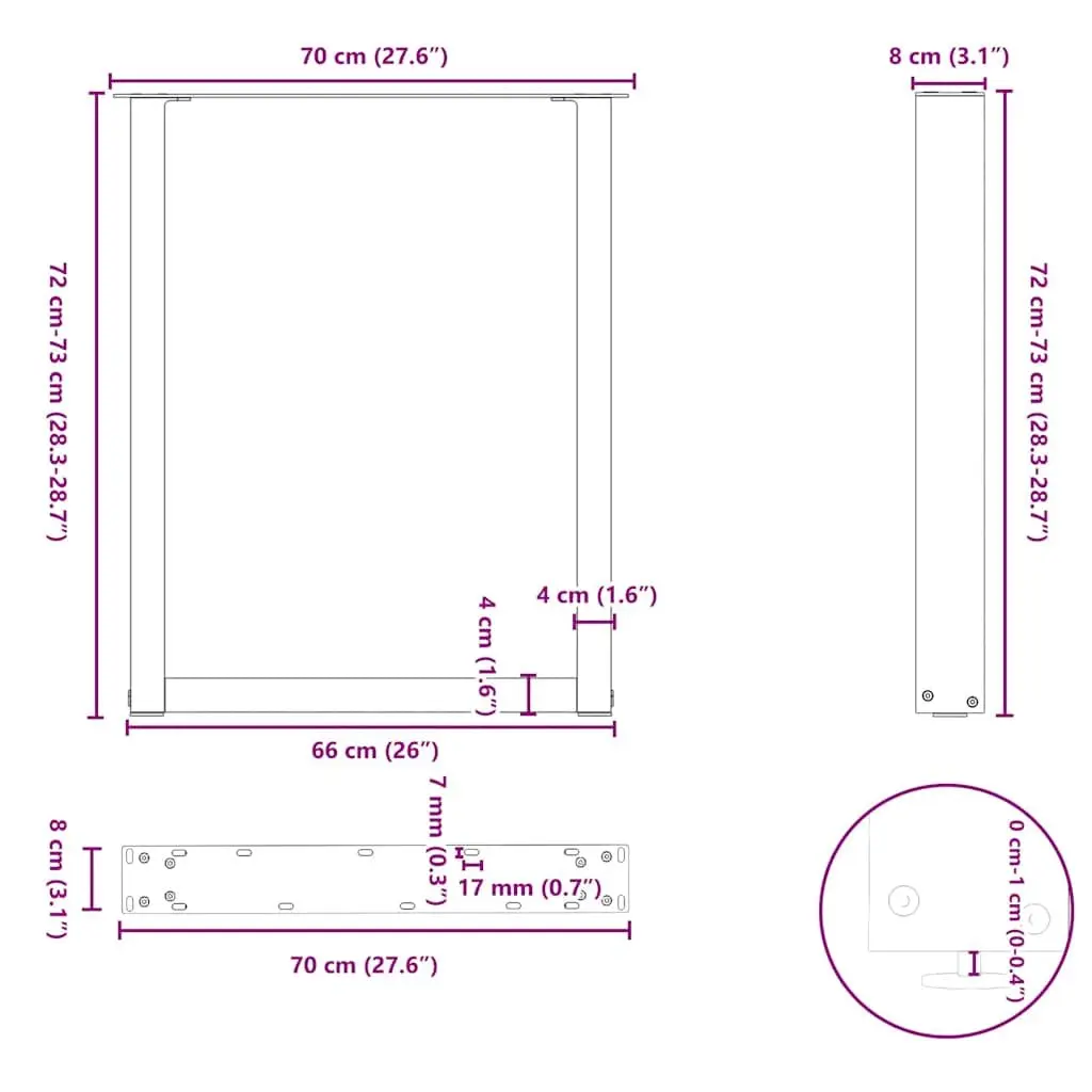 Dining Table Legs U-Shaped for Home 70x72-73cm Black Steel Support