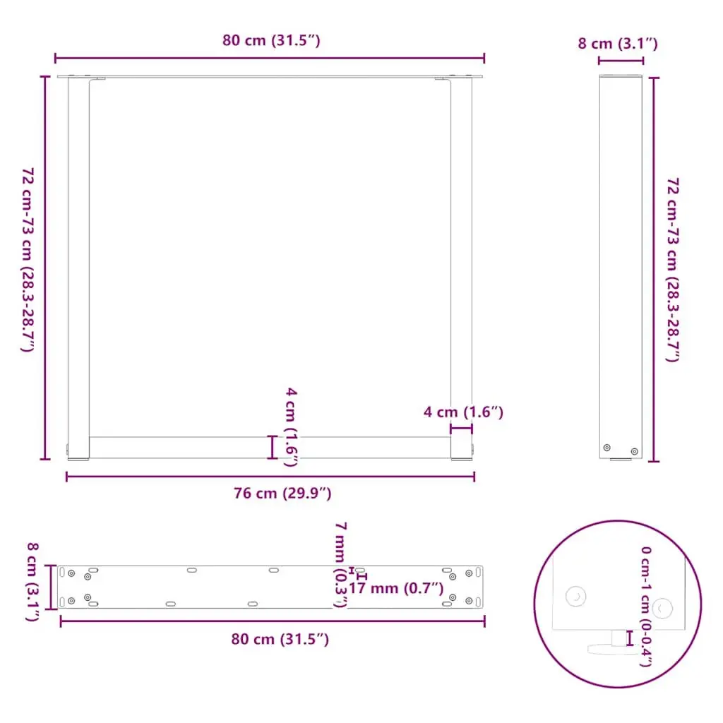 U-Shaped Black Steel Dining Table Legs 80x72-73cm (2pcs)
