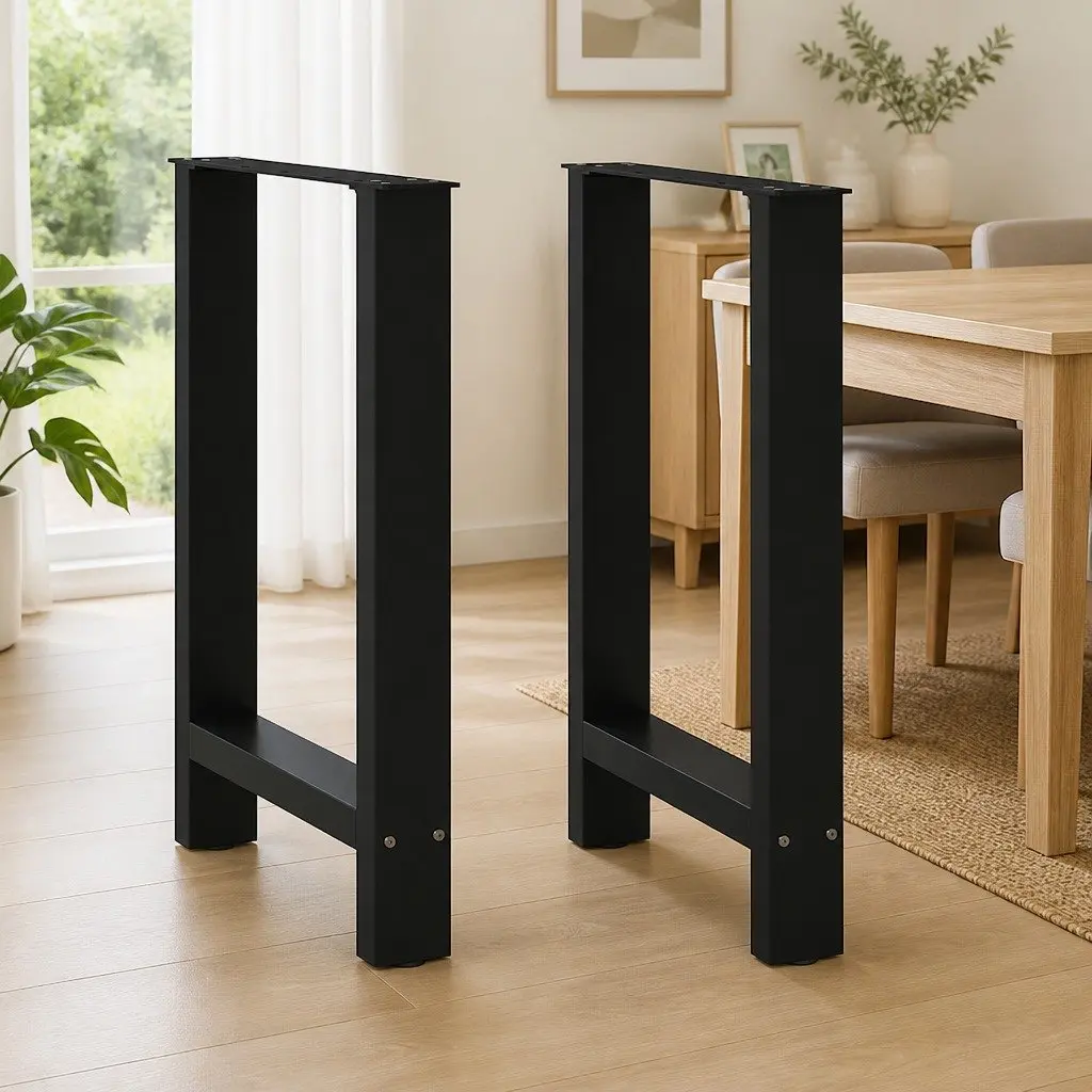 Black Steel Dining Table Legs 60x72-73cm with Adjustable Levelers