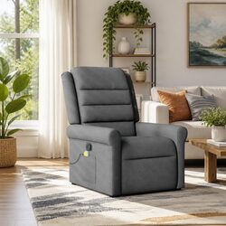 Manual Recline Grey Fabric Massage Chair with 6 Points