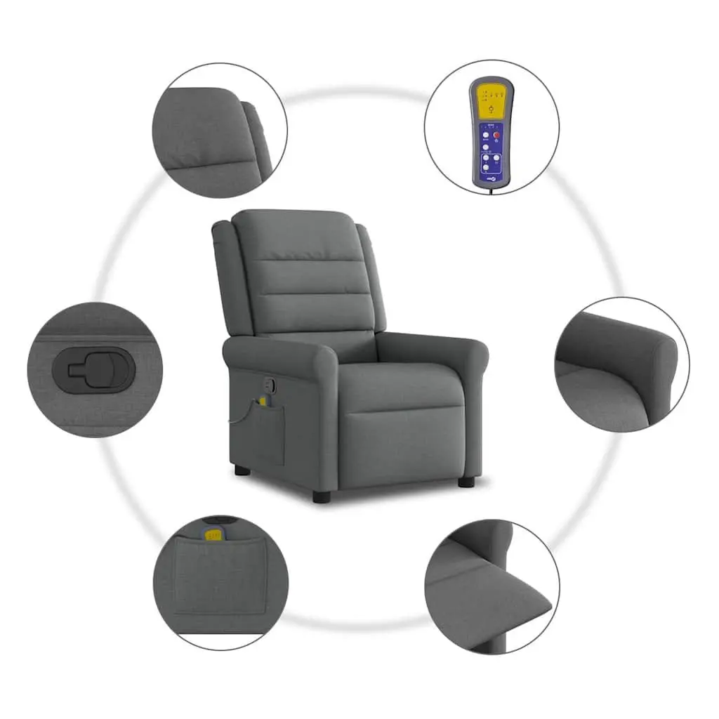 Massage Recliner Chair for Living Room Grey Fabric Manual Recline Vibration Lounger