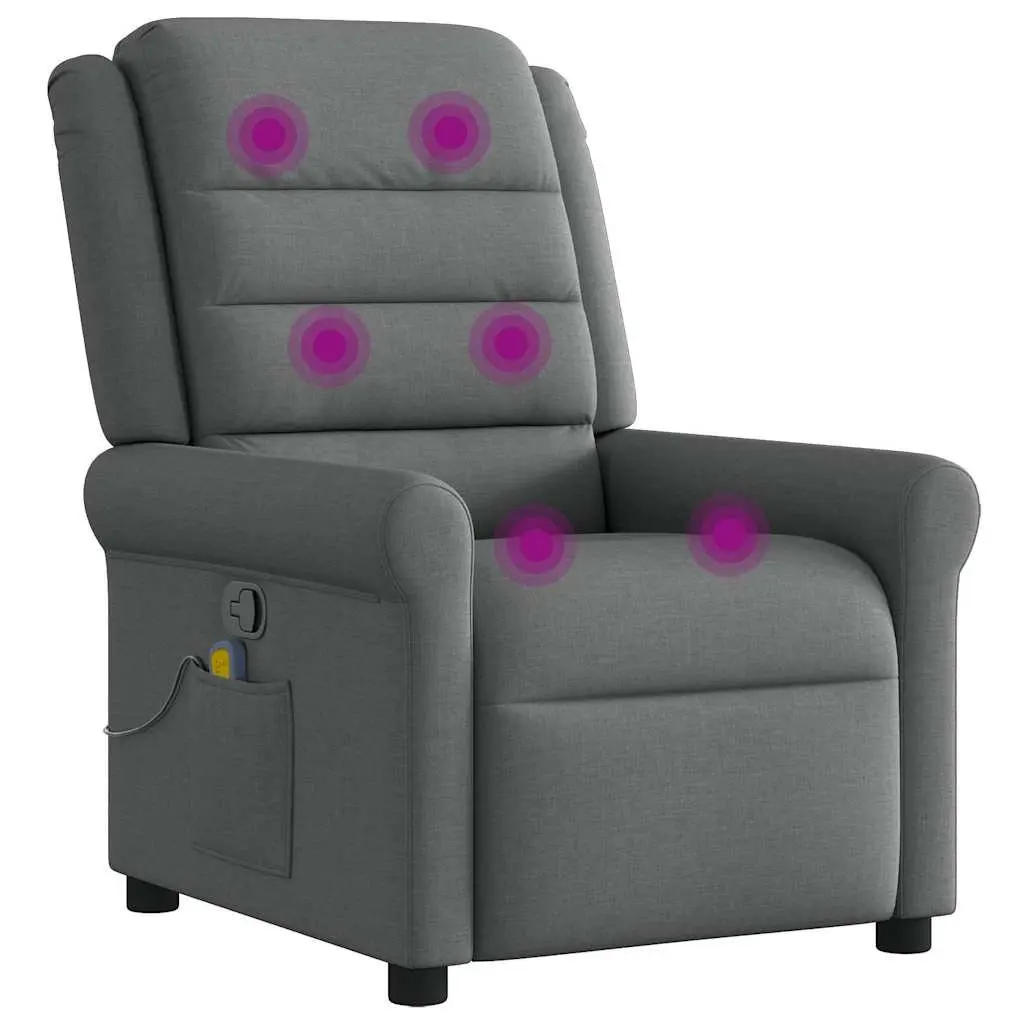 Massage Recliner Chair for Living Room Grey Fabric Manual Recline Vibration Lounger