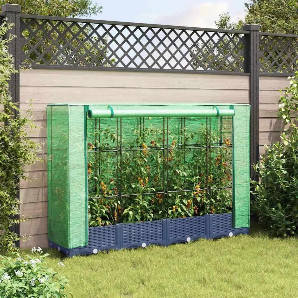 Raised Bed Greenhouse Cover Garden Planter Rattan Look 160x40x123cm Grey Growing