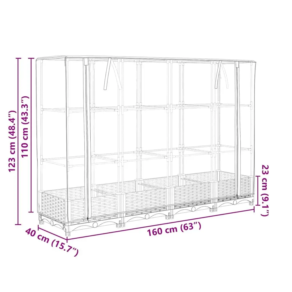 Raised Bed Greenhouse Cover Garden Planter Rattan Look 160x40x123cm Grey Growing