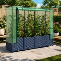 Grey Raised Bed Greenhouse Cover: 160x40x138cm