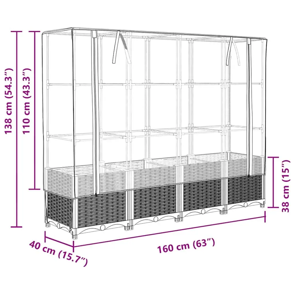 Raised Bed Greenhouse Cover for Garden 160x40x138cm Grey