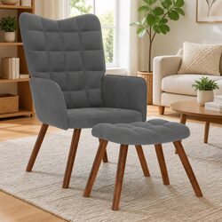 Specifications of Grey Velvet Armchair with Stool