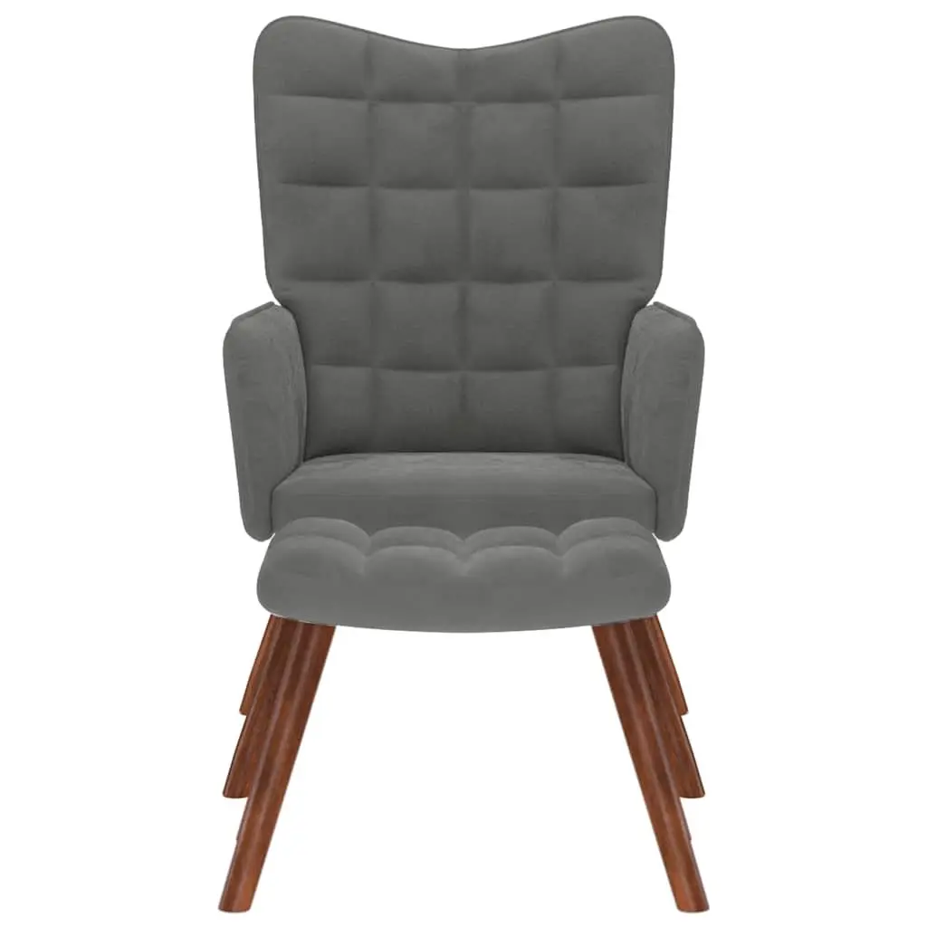 Grey Velvet Armchair with Stool