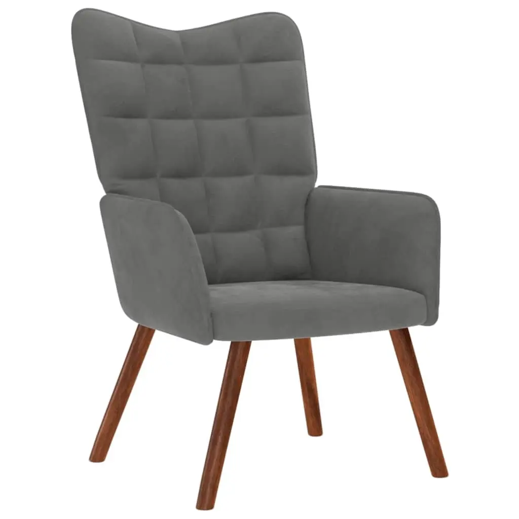 Grey Velvet Armchair with Stool