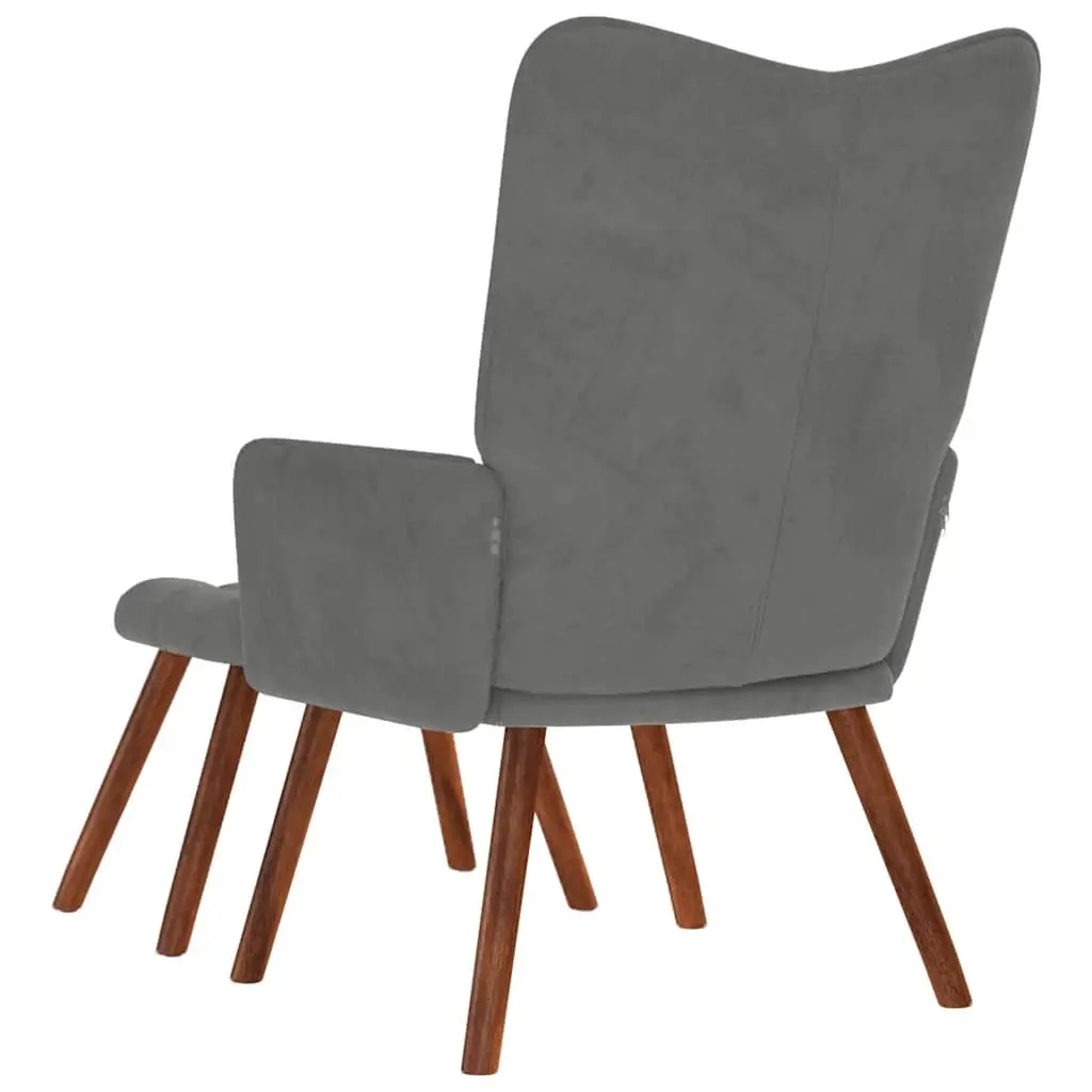 Grey Velvet Armchair with Stool