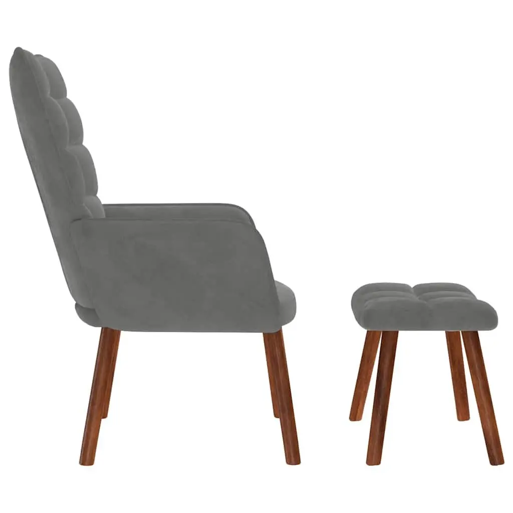 Grey Velvet Armchair with Stool
