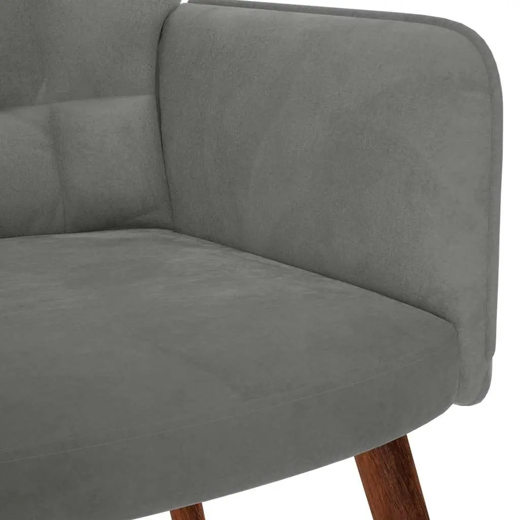 Grey Velvet Armchair with Stool