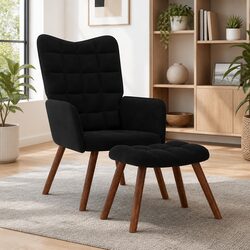 Specifications of Black Velvet Armchair with Footstool Set