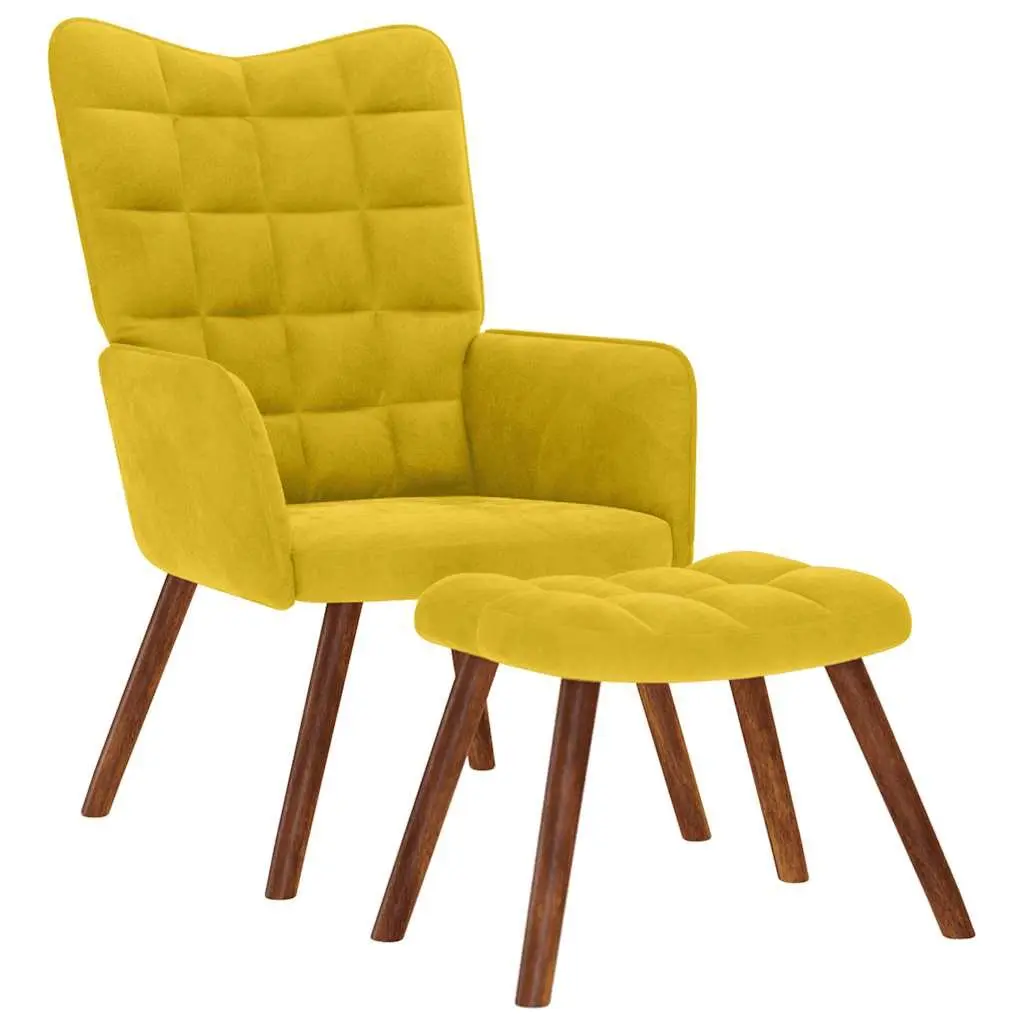 Yellow Velvet Relaxing Chair and Stool Set