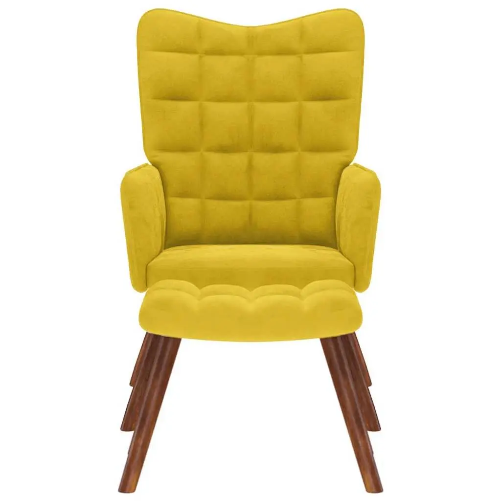 Yellow Velvet Relaxing Chair and Stool Set