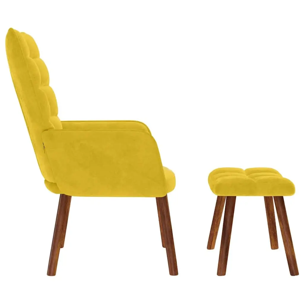 Yellow Velvet Relaxing Chair and Stool Set