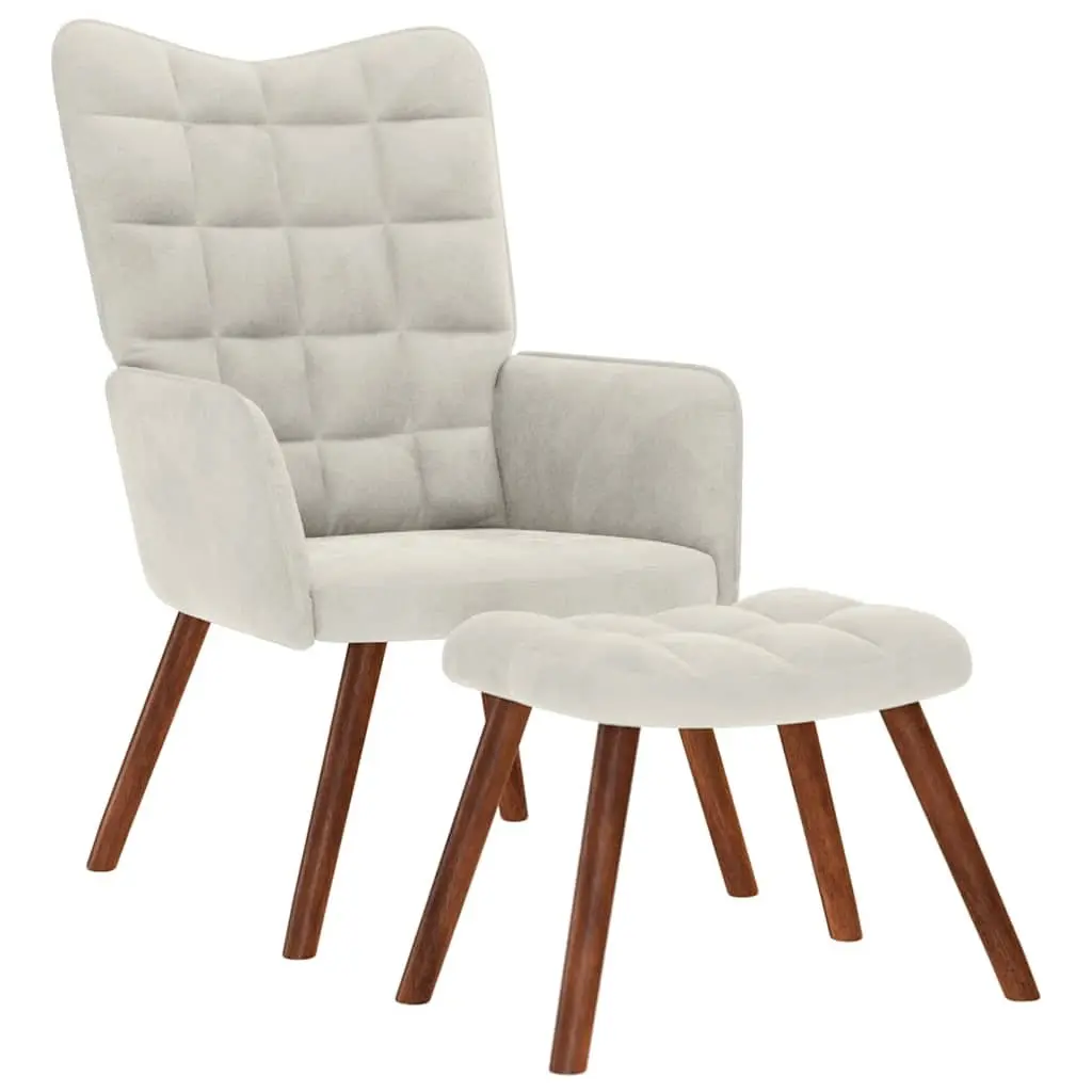 Relaxing Chair for Living Room Cream Velvet Armchair with Stool
