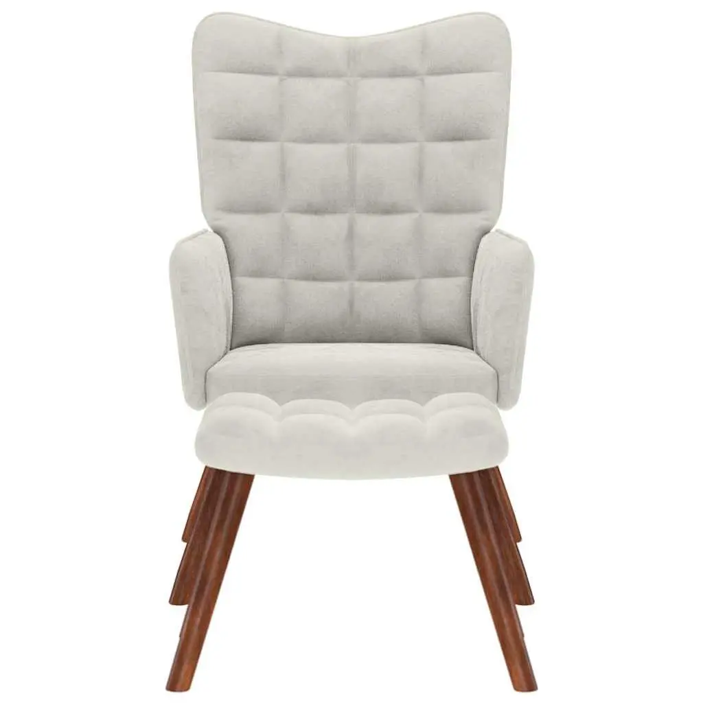 Relaxing Chair for Living Room Cream Velvet Armchair with Stool