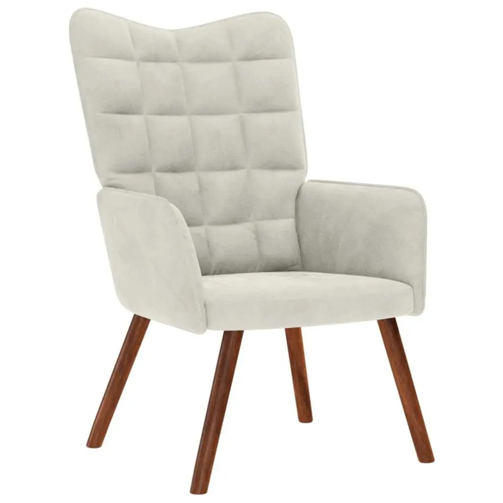 Relaxing Chair for Living Room Cream Velvet Armchair with Stool