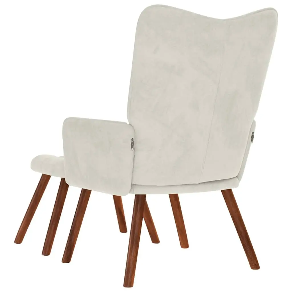 Relaxing Chair for Living Room Cream Velvet Armchair with Stool