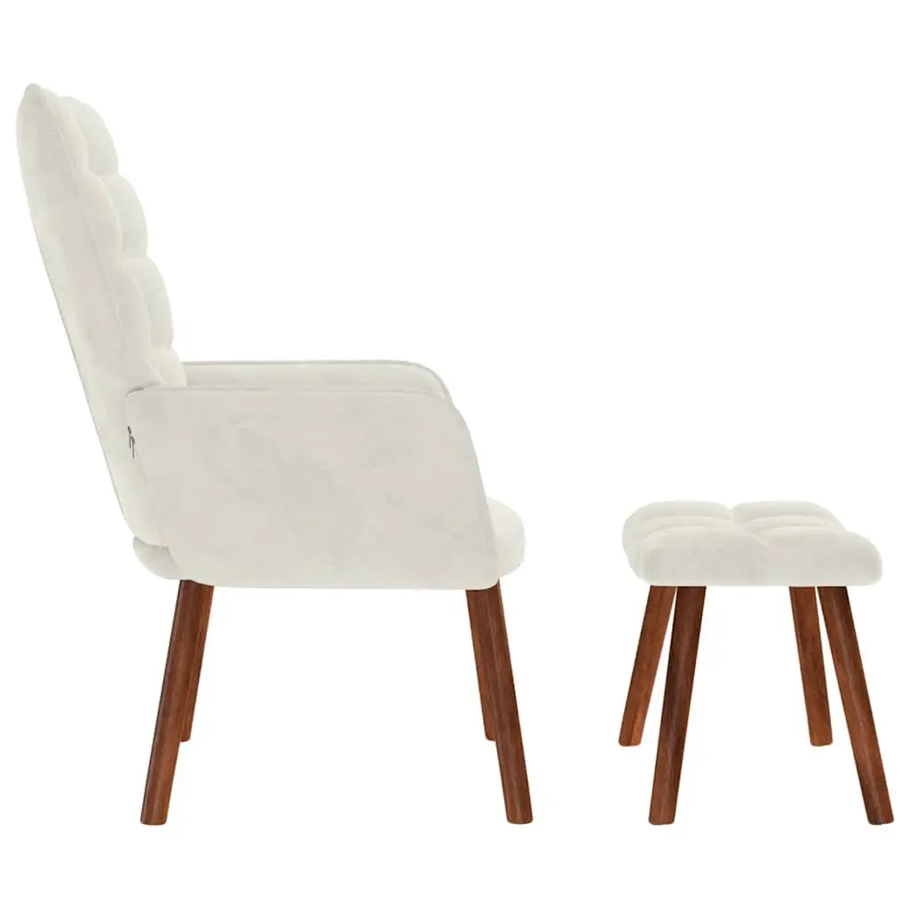 Relaxing Chair for Living Room Cream Velvet Armchair with Stool