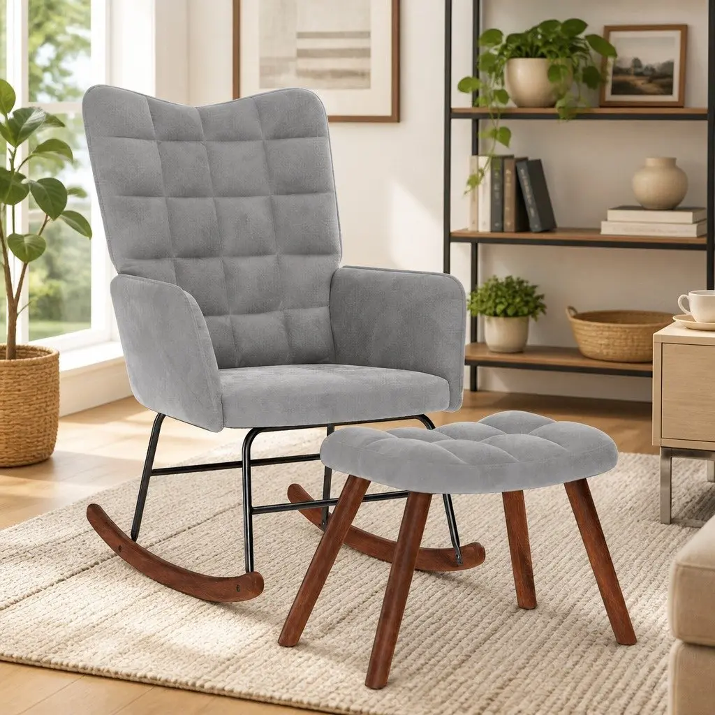 Rocking Chair with Footstool in Grey