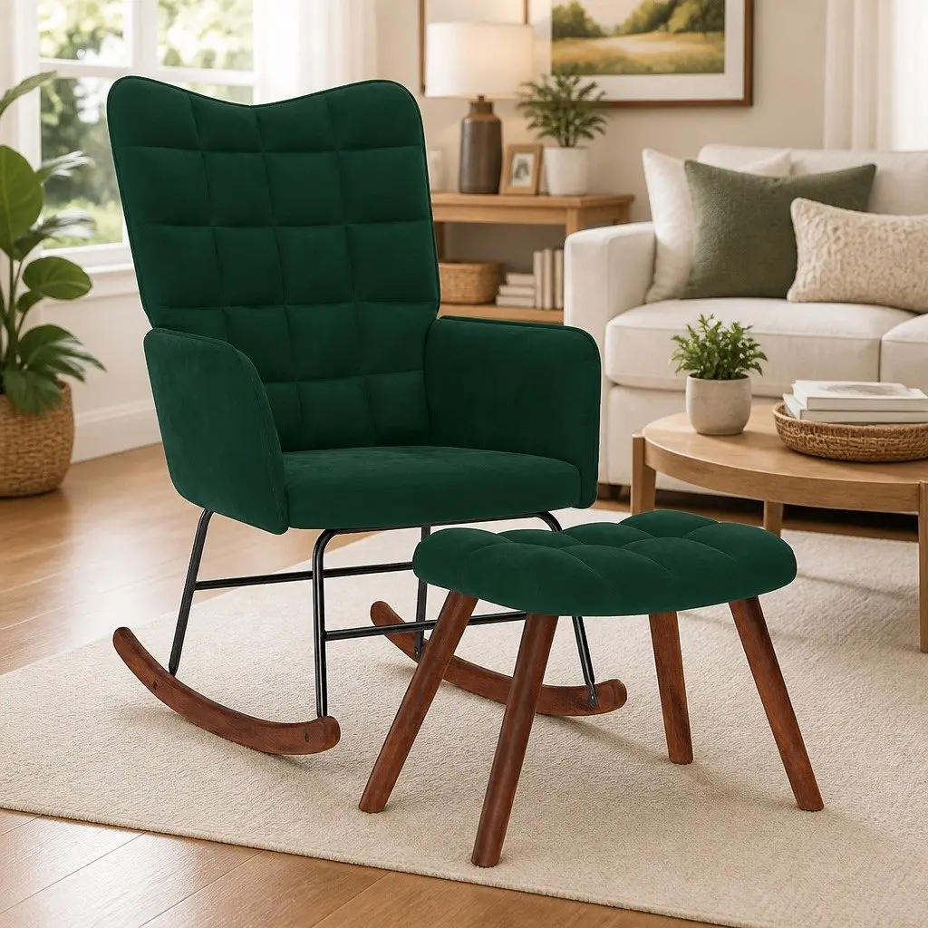 Green Velvet Rocking Chair Set