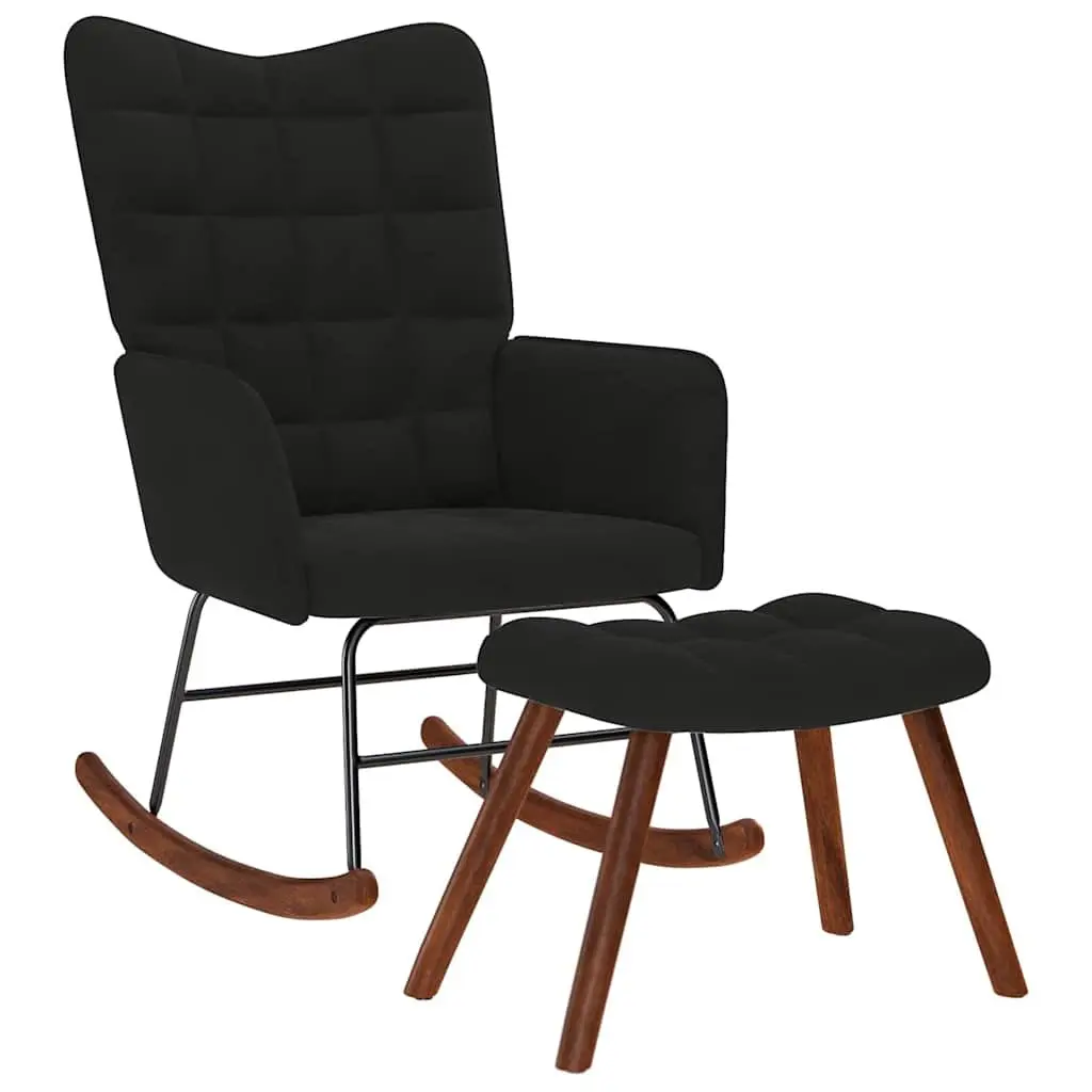 Rocking Chair with Stool for Living Room Bedroom Study Black Velvet