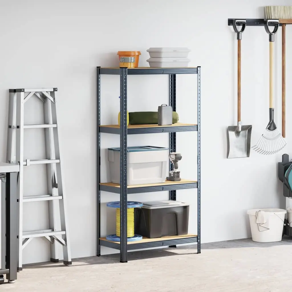 4-Layer Industrial Storage Shelf Anthracite Steel Frame Engineered Wood Garage