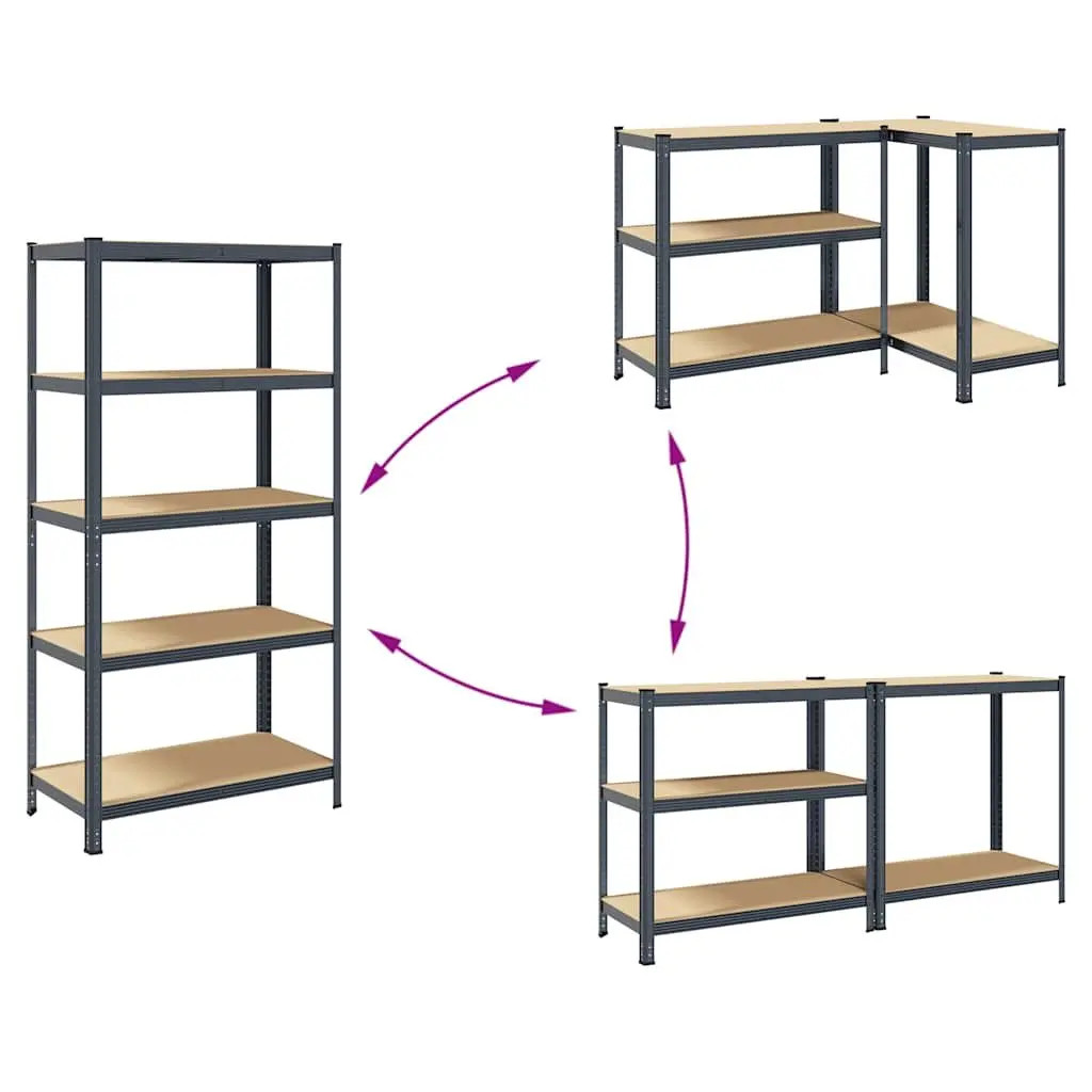 5-Layer Industrial Storage Shelf Anthracite Steel Engineered Wood Garage