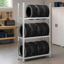 3-Layer Tyre Shelf Dimensions: 110x40x200cm, Steel Structure