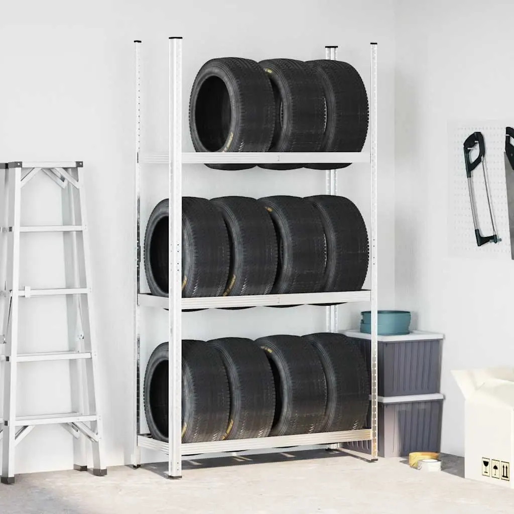 3-Layer Tyre Shelf Silver 110x40x200cm Steel Garage Storage Industrial Shelving