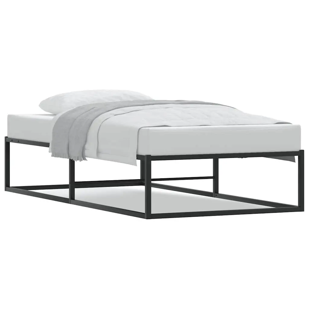 Metal Bed Frame Single 92x187 cm Black Slatted Base Storage Space