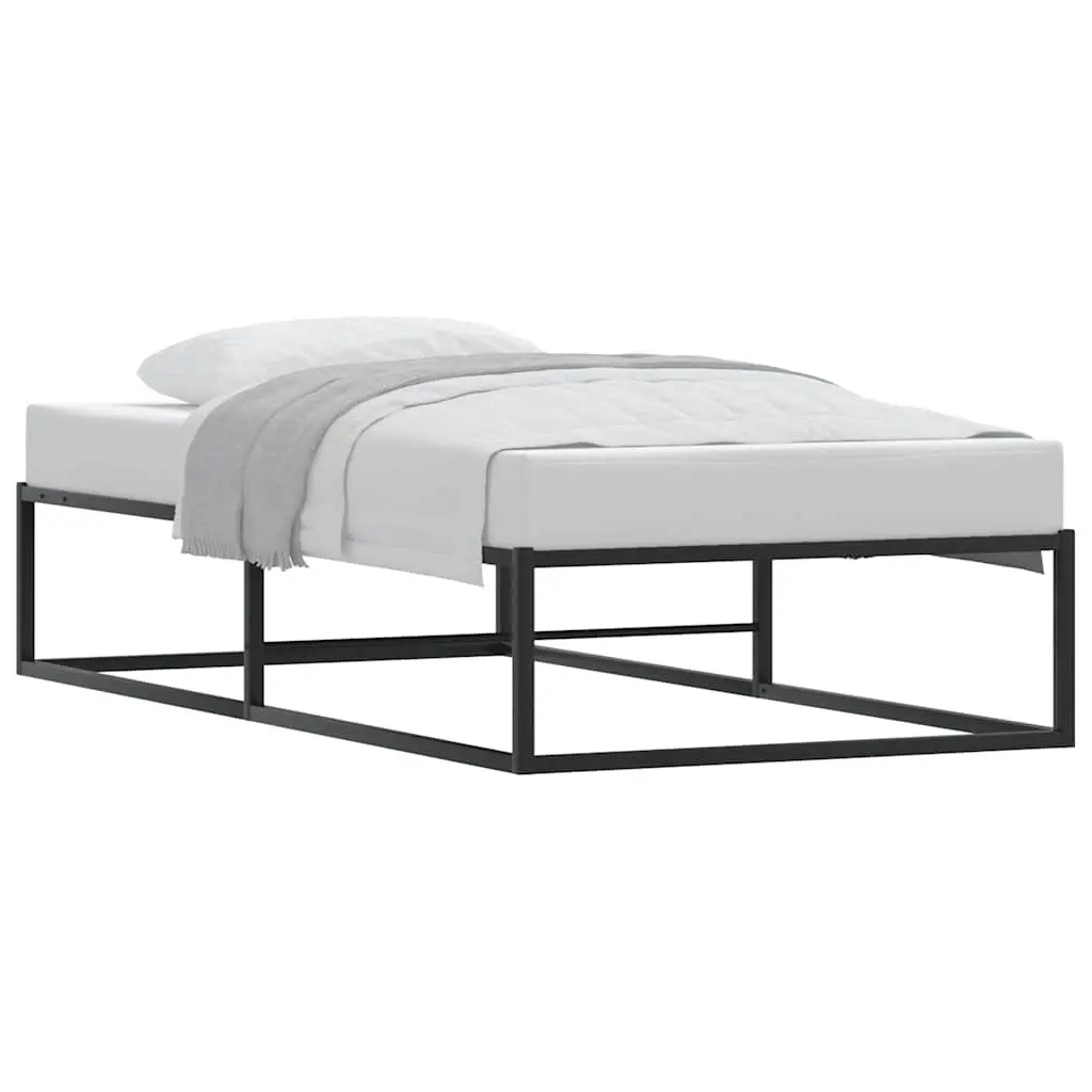 Metal Bed Frame Single 92x187 cm Black Slatted Base Storage Space