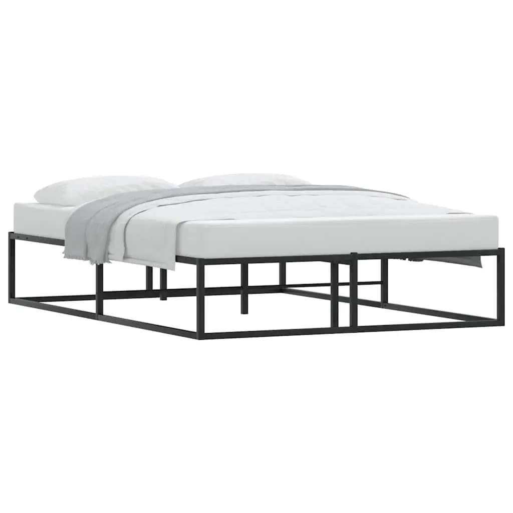 Double Metal Bed Frame 137x187 cm Black Slatted Base Storage Space Bedroom