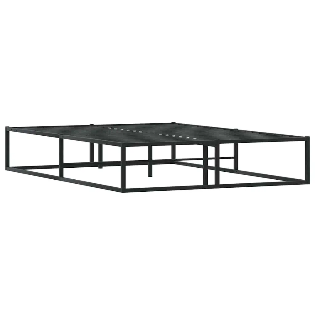Double Metal Bed Frame 137x187 cm Black Slatted Base Storage Space Bedroom