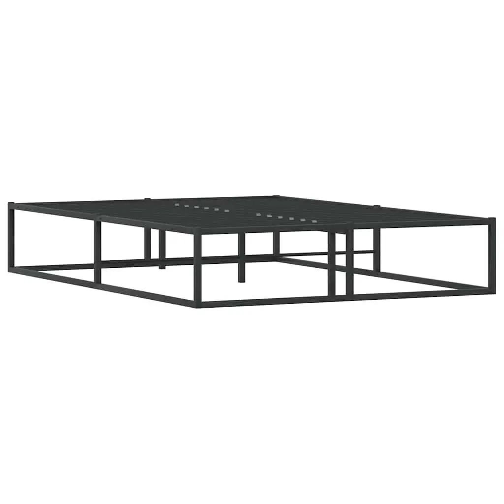 Double Metal Bed Frame 137x187 cm Black Slatted Base Storage Space Bedroom