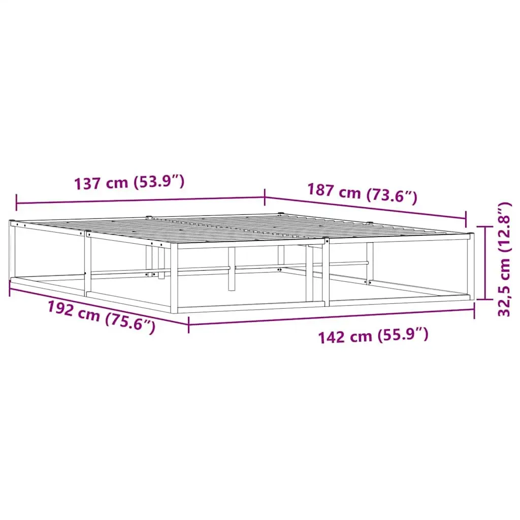 Double Metal Bed Frame 137x187 cm Black Slatted Base Storage Space Bedroom