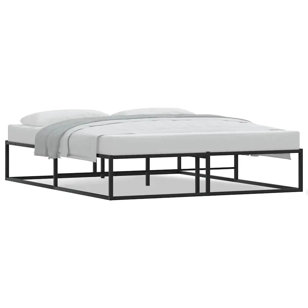 Queen Metal Bed Frame 153x203 cm Black Slatted Base Storage Space