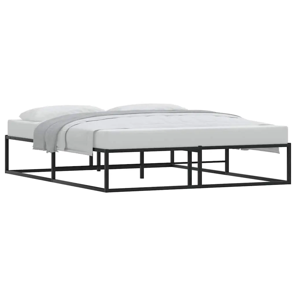 Queen Metal Bed Frame 153x203 cm Black Slatted Base Storage Space
