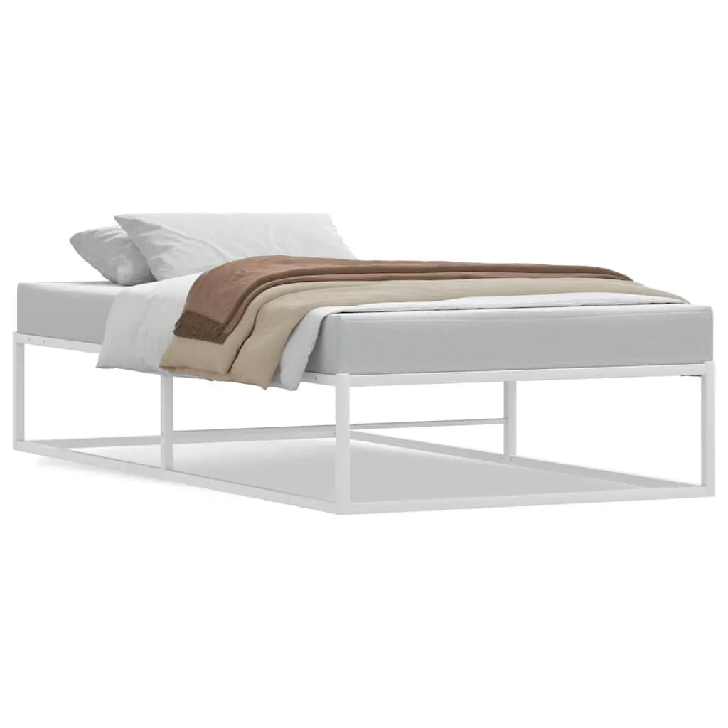 Single Metal Bed Frame 92x187 cm White Slatted Base Storage Space