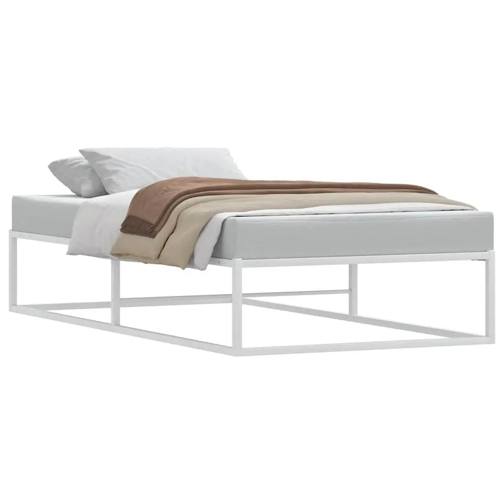 Single Metal Bed Frame 92x187 cm White Slatted Base Storage Space