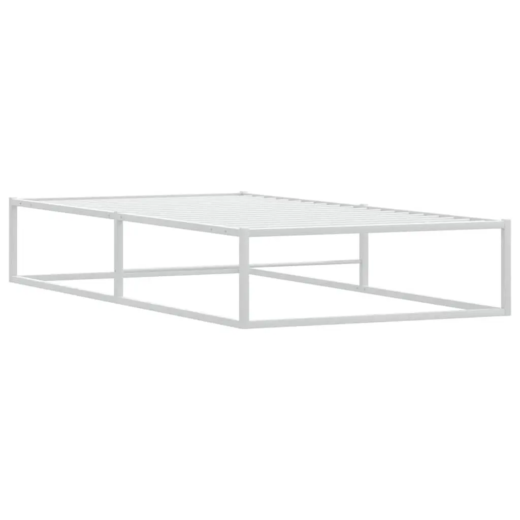 Single Metal Bed Frame 92x187 cm White Slatted Base Storage Space