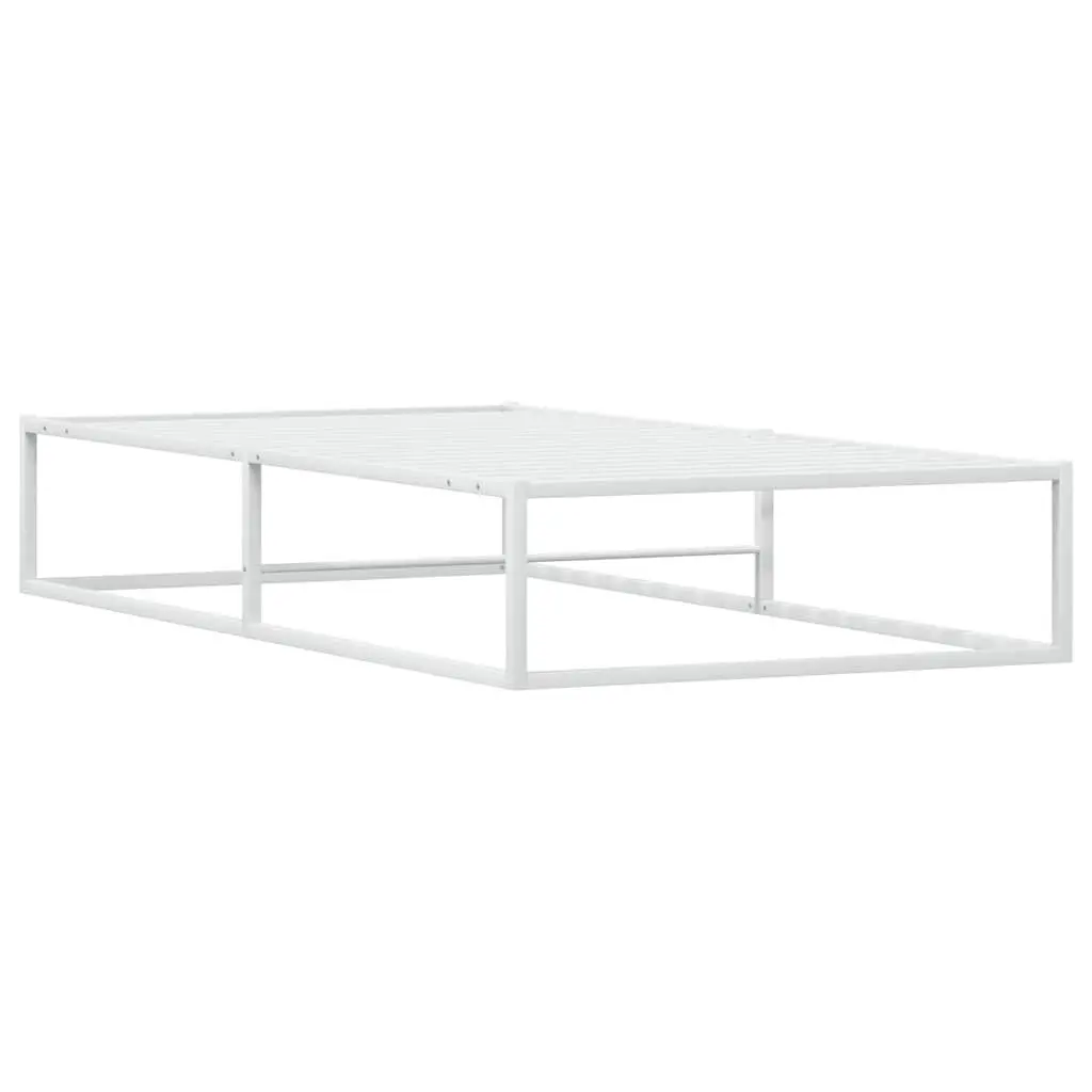 Single Metal Bed Frame 92x187 cm White Slatted Base Storage Space