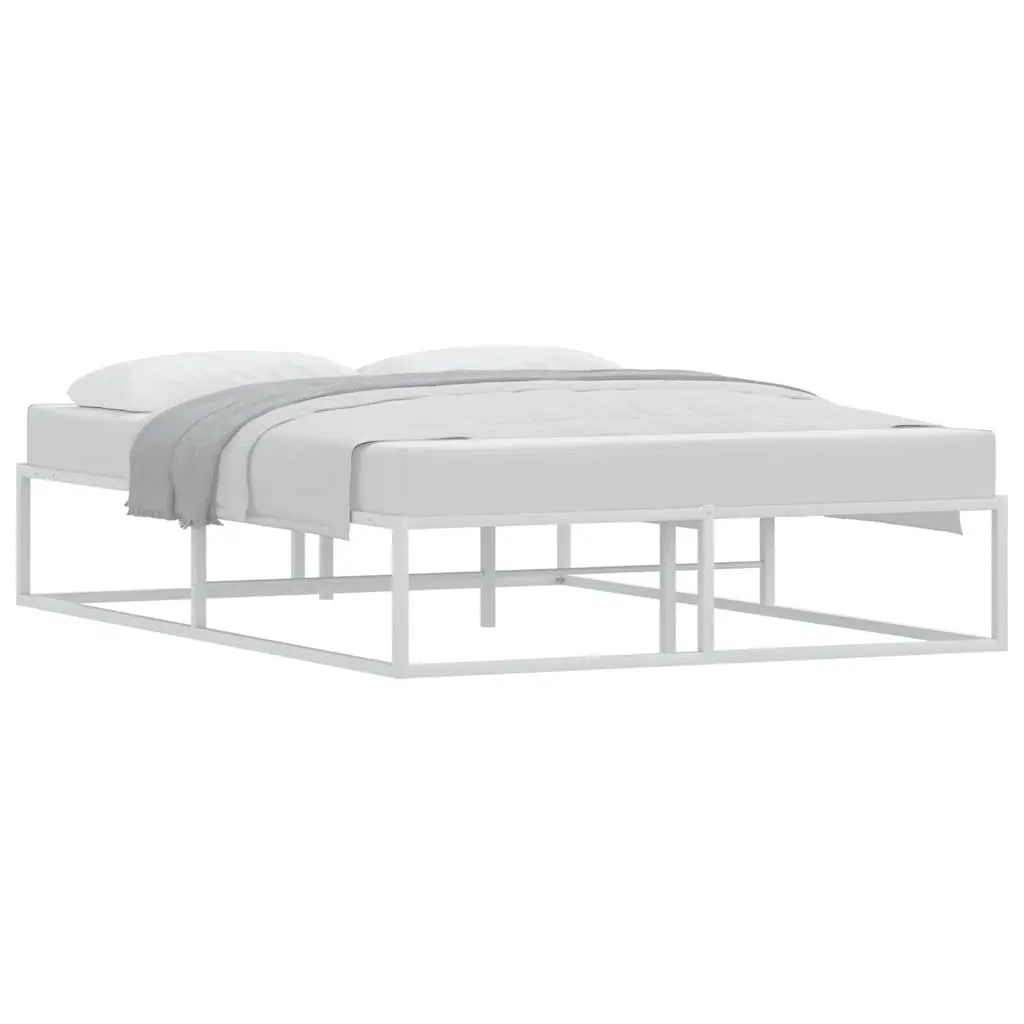 Double Metal Bed Frame White 137x187 cm Slatted Base Storage Bedroom