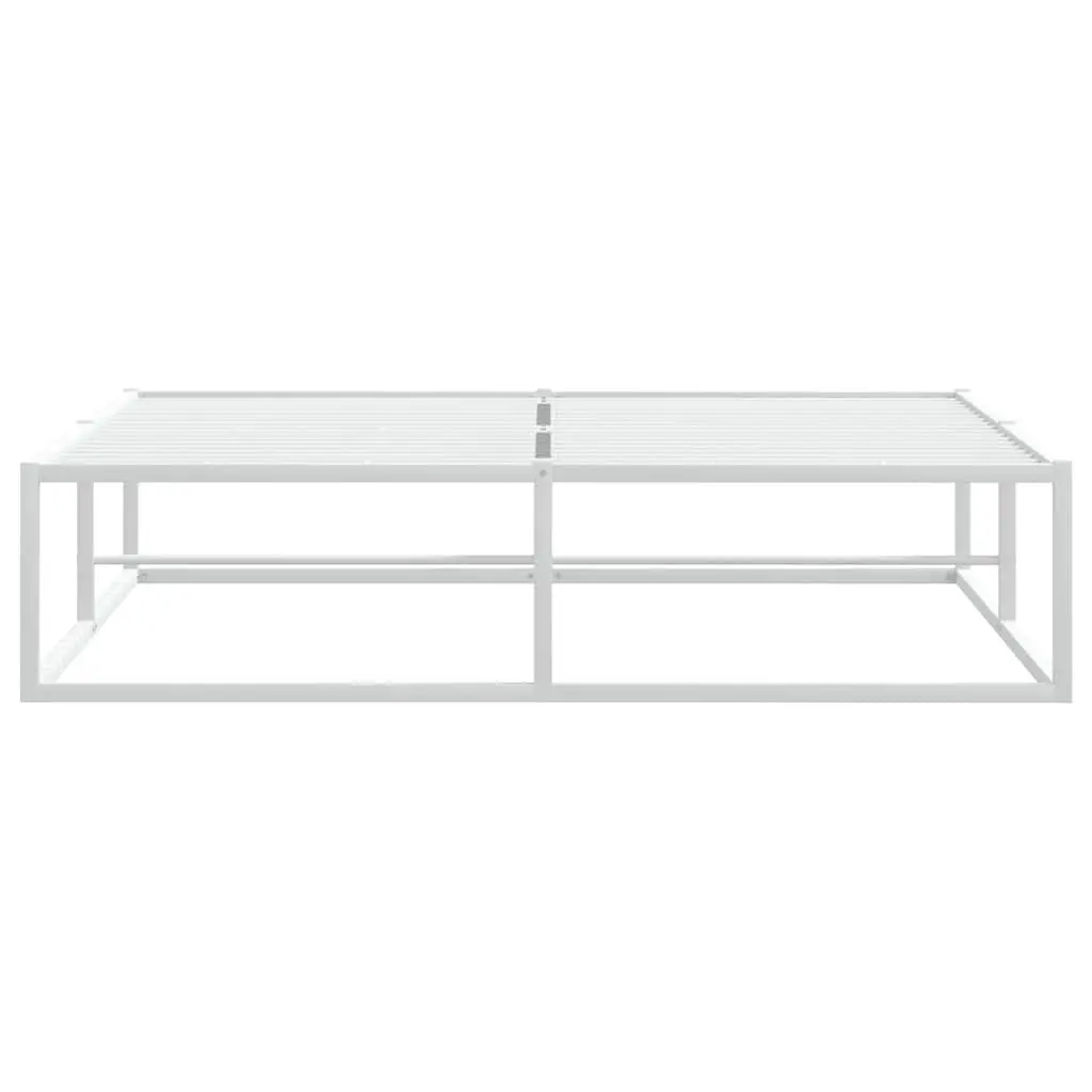 Double Metal Bed Frame White 137x187 cm Slatted Base Storage Bedroom