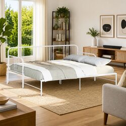 Daybed with Trundle Single Metal Frame White 92x187cm Sofa Bed Guest