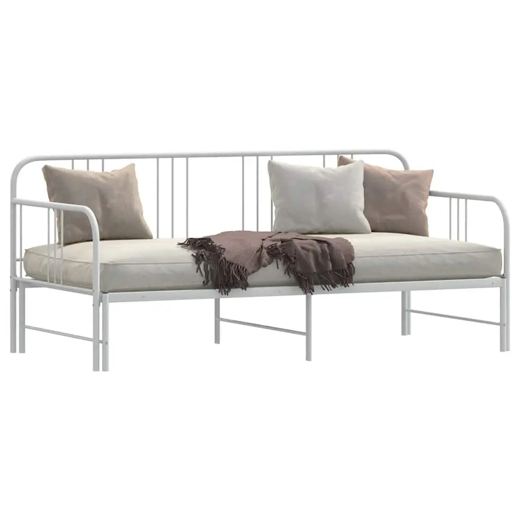 Daybed with Trundle Single Metal Frame White 92x187cm Sofa Bed Guest