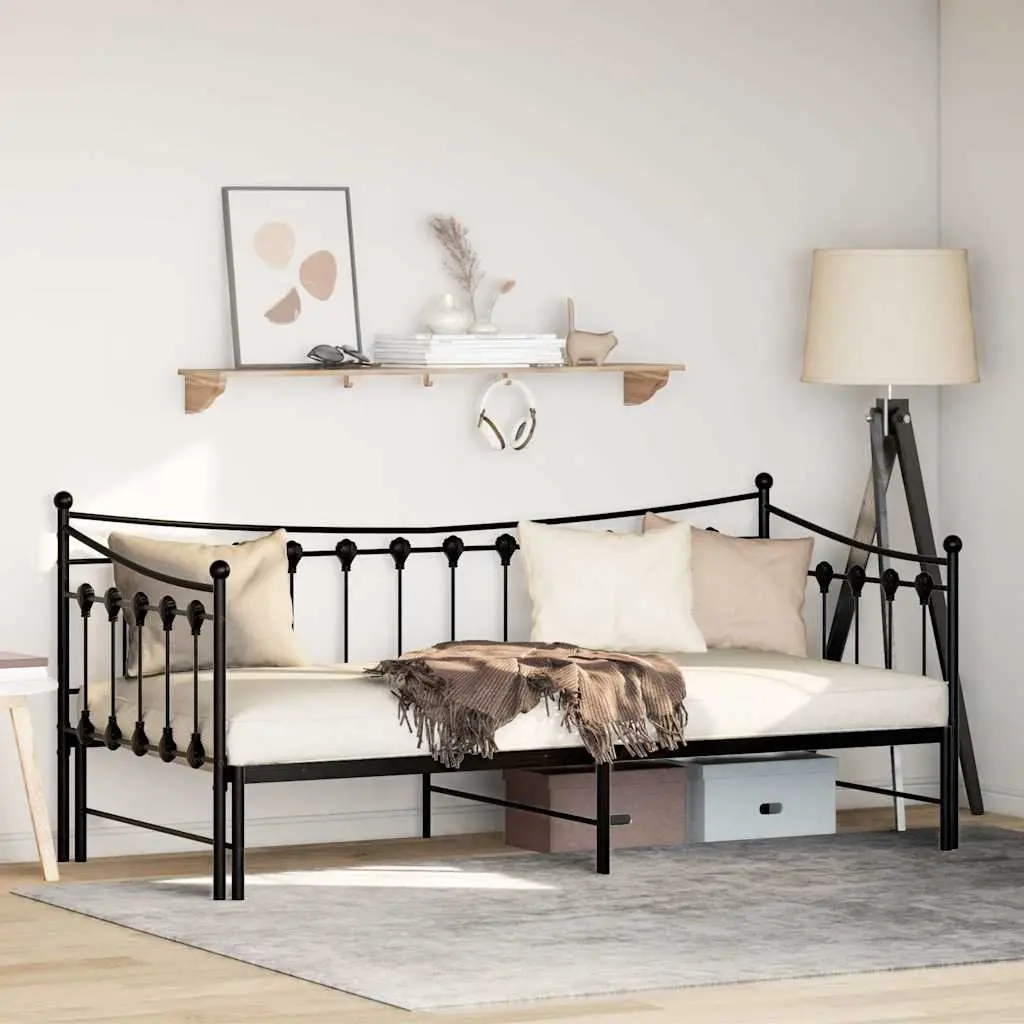 Daybed with Trundle for Living Room or Bedroom Black 92x187cm